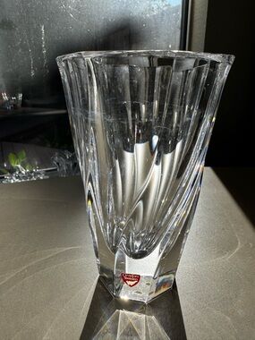 Orrefors Crystal Vase Sweden Heavy Art Glass Swirl Optic Design